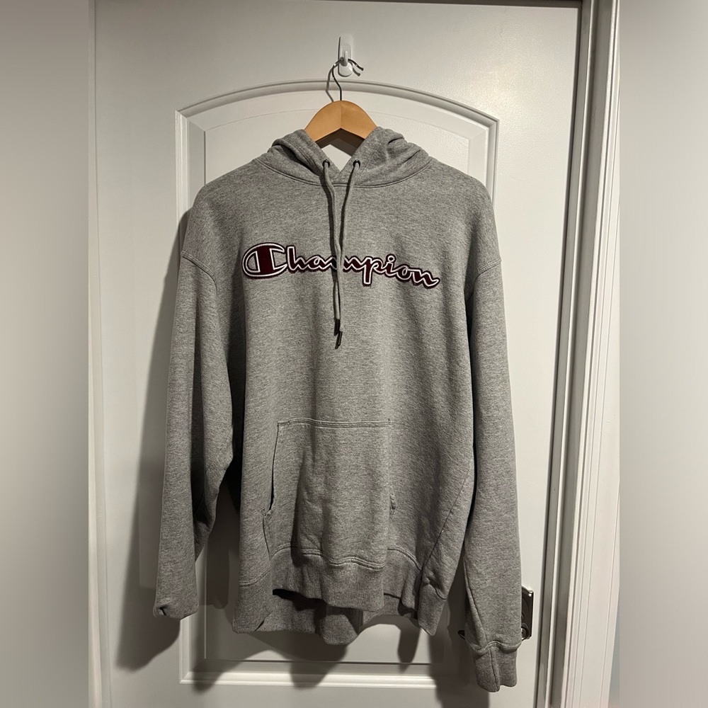 Champion Gray Embroidered Hoodie Size Large